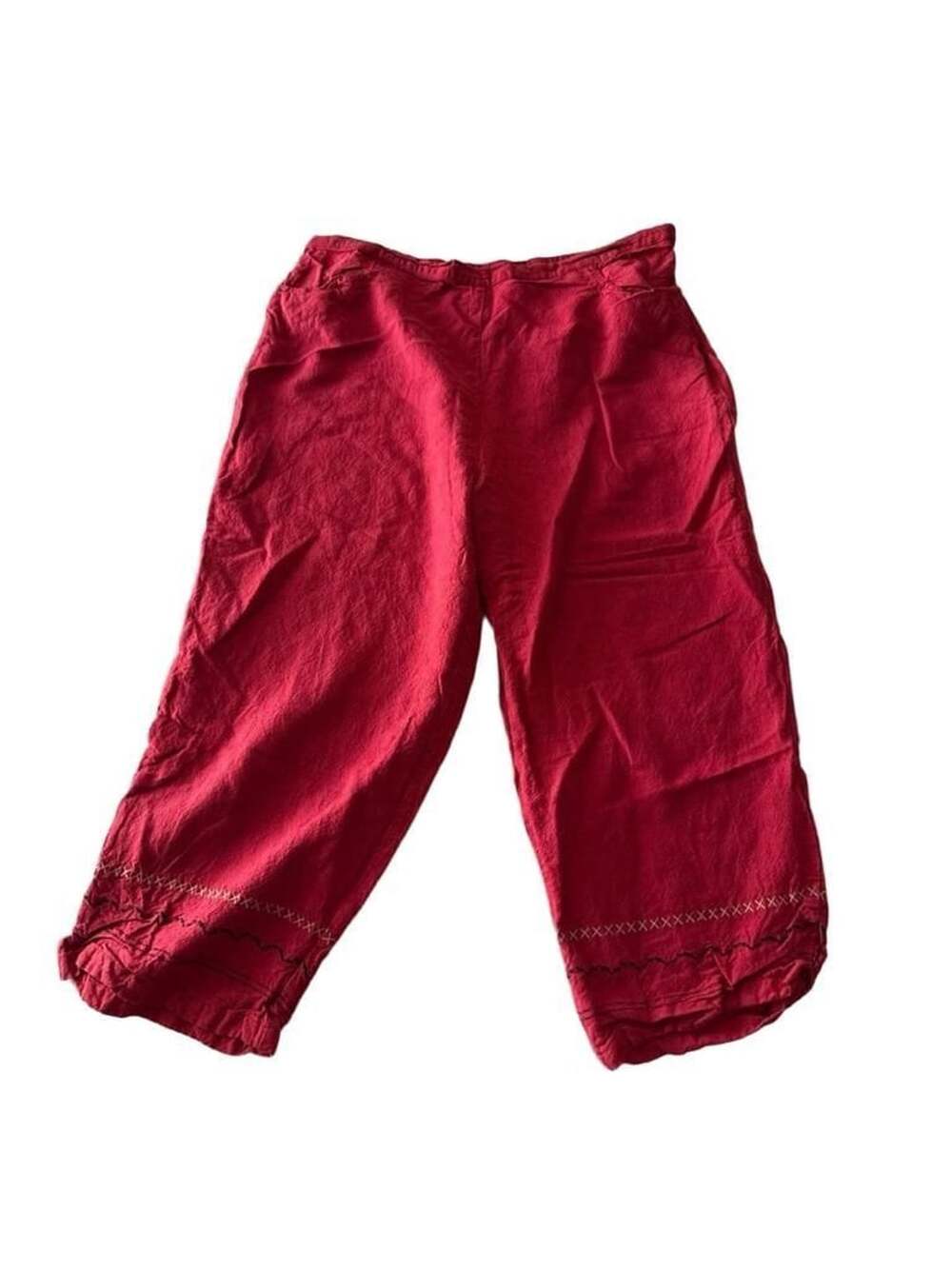 White Stag Linen Pants Size Large (12/14) Red Embroidered Capri